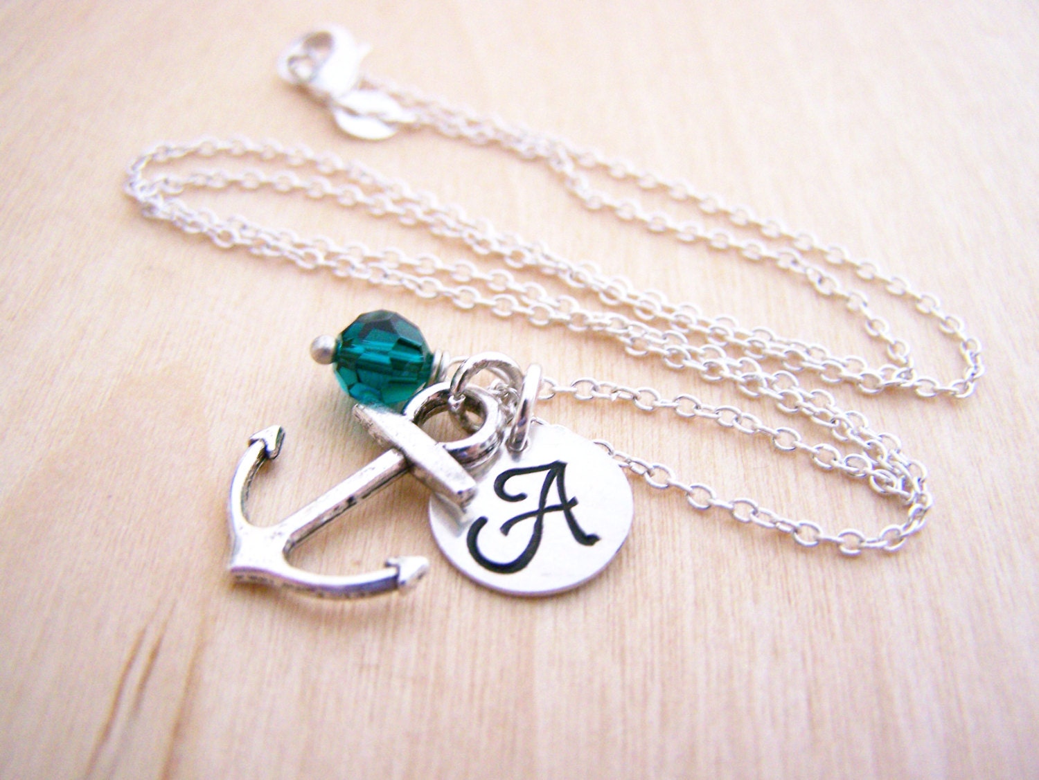 Anchor Necklace Anchor Charm Birthstone Initial Personalized Etsy