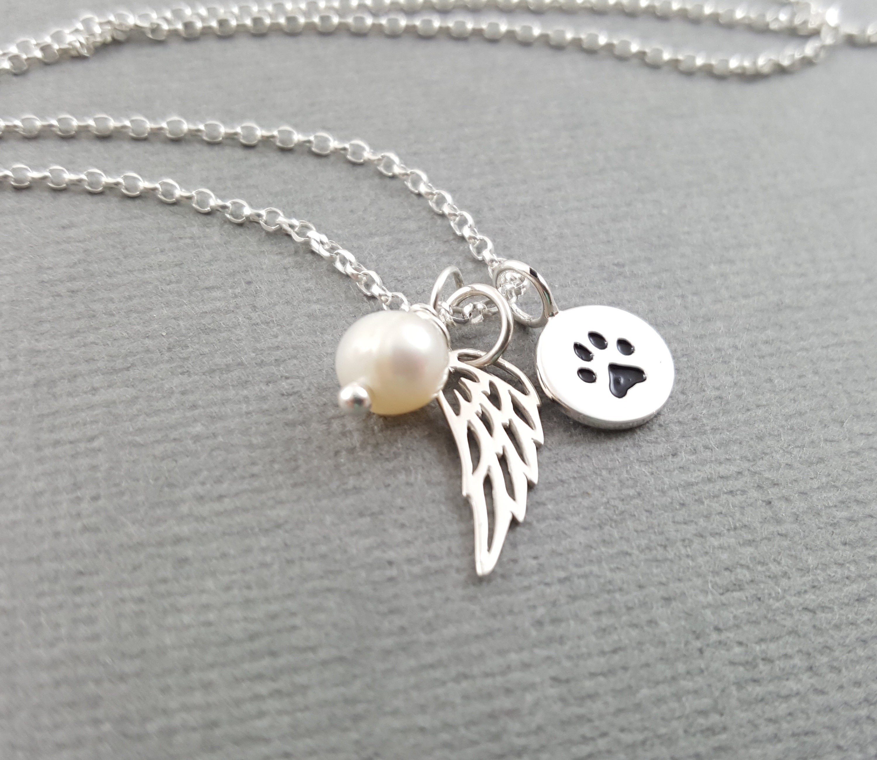 Paw Print Angel Wing Necklace - Memorial Necklace - Pet Loss Sympathy ...