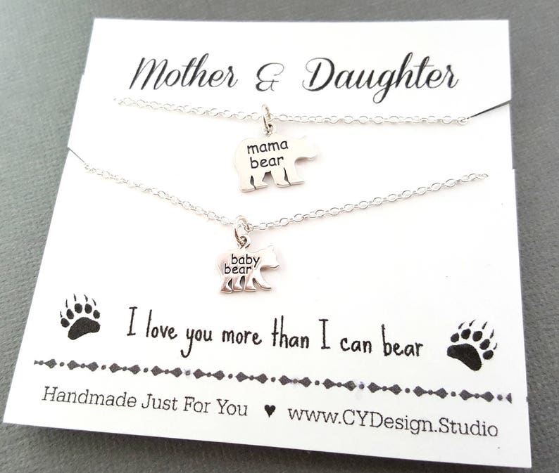 Mama Bear and Baby Bear Sterling Silver Necklace Set Perfect Mother's Day Gift Mother & Daughter Jewelry Set Baby Shower Gift image 2