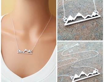 Mountain Bar Necklace - Mountain Skyline Silver Necklace - Dainty Simple Everyday Jewelry - Gift for Her