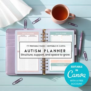 Autism Planner | 77 Pages | Printable & Editable Canva Template | Daily + Weekly Planner, Autism Journal, Behavior Tracker, Sleep, Food Log