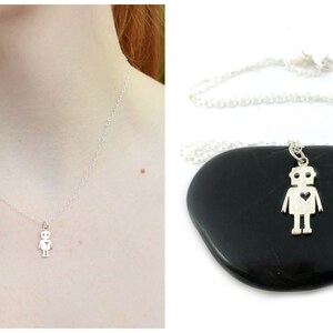 Robot Charm Necklace - Sterling Silver Jewelry