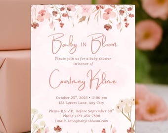 Baby in Bloom Invitation, Wildflowers Baby Shower Invitation & Thank You Card  | Floral Printable | Editable Template | Instant Download