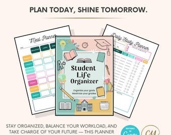 Student Life Organizer | 48-Page Printable & Canva Template | Study Planner, Goal Tracker, Budget, Meal Plan, Pomodoro Sheets, More