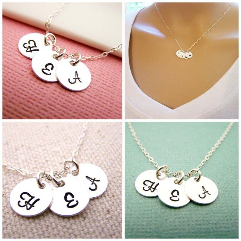 Tiny 925 sterling silver initial necklace Up to 10 Initials