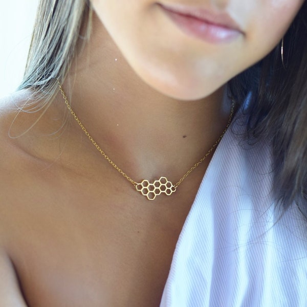 Honeycomb Gold Filled Connector Necklace - Dainty Necklace - Minimalist Jewelry - Honey Comb Necklace - Bee Necklace