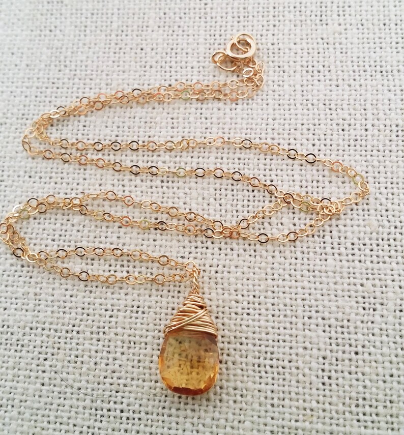 Citrine Necklace November Birthstone Dainty Drop Necklace 14k Gold Fill Necklace Gemstone Briolette Necklace Gift for Her image 4