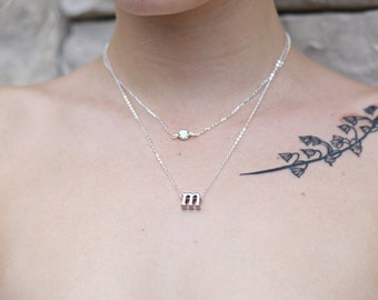 Silver Slide Initial Necklace - Initial Necklace for Her - Alphabet Letter Charm Necklace