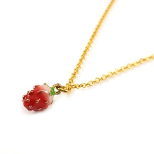 Strawberry Necklace - Food Charm  - Tiny Gold Necklace / Gift for Her