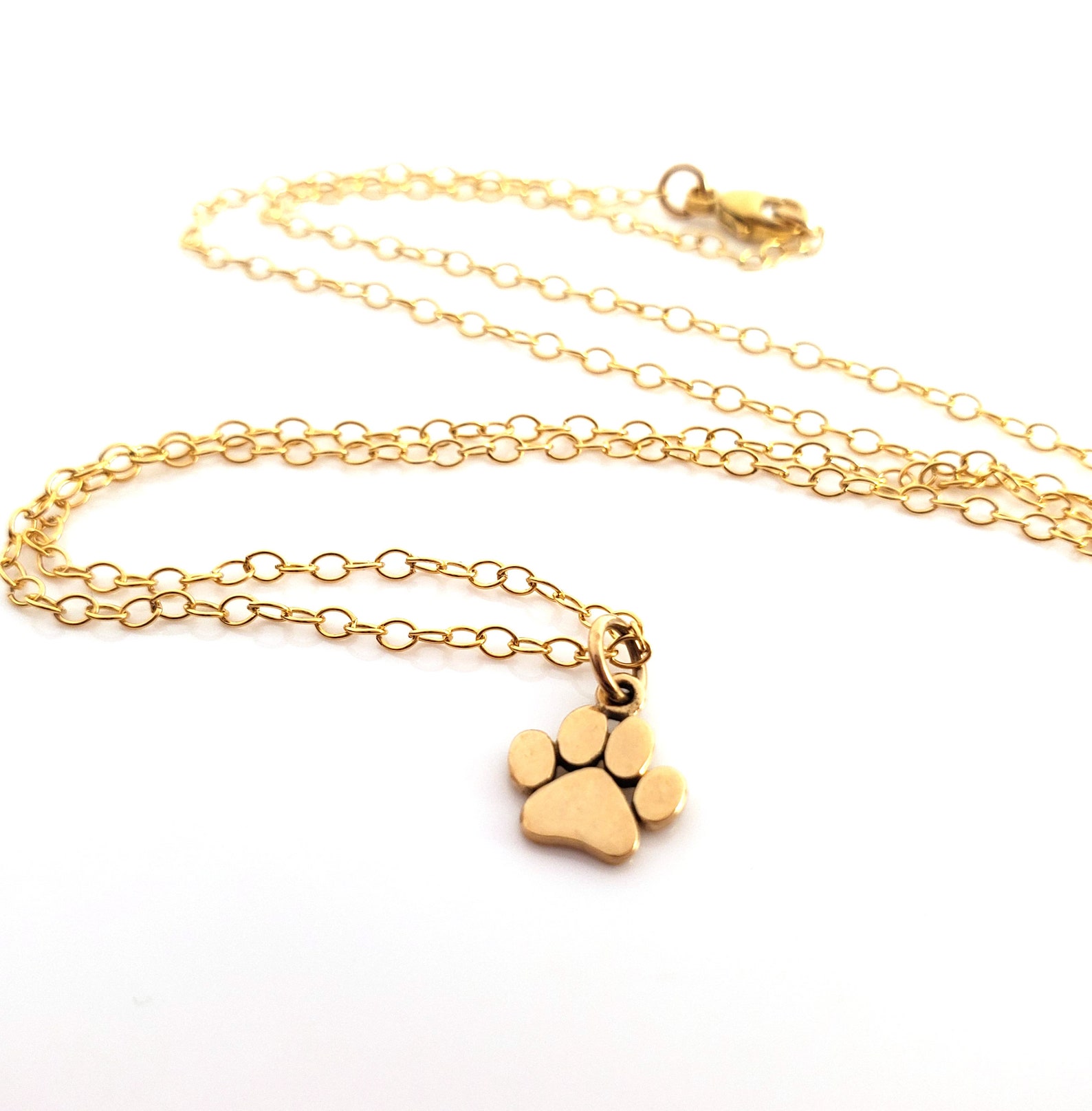 Paw Print Charm Necklace Dainty 14k Gold Filled Jewelry Etsy