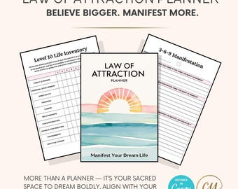 Law of Attraction Planner | 70 Pages | Printable & Editable Canva Template | Vision Board, Gratitude Journal, Manifesting Goals, More