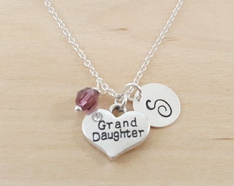 Granddaughter Charm Necklace - Granddaughter Charm - Birthstone Necklace - Personalized Gift - Initial Necklace - Sterling Silver Jewelry