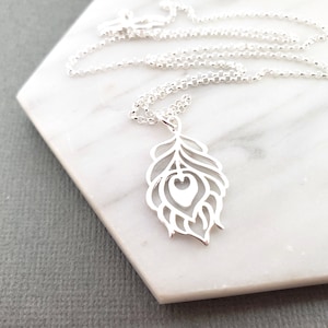 Peacock Feather Charm - Sterling Silver Necklace - Gift for Her