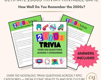 2000s Trivia Game Printable – 100+ Questions with Answers – Instant Download Party Game, Sleepover, Classroom Activity