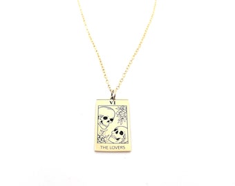 Tarot Card The Lovers Charm - 14k Gold Filled Necklace - Handmade Jewelry