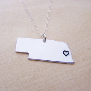 Hand Stamped Heart Nebraska State Sterling Silver Necklace / Gift for Her