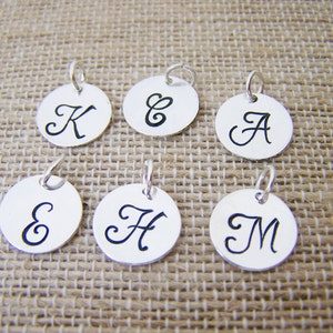 Add a Hand Stamped Silver Initial Charm / Script Font / Alphabet Intial Disc