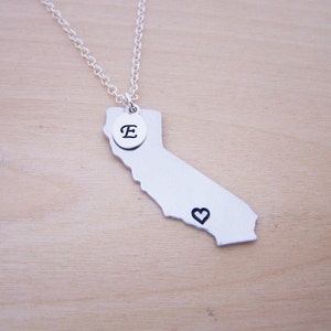 California State Sterling Silver Handstamped Heart Necklace image 2
