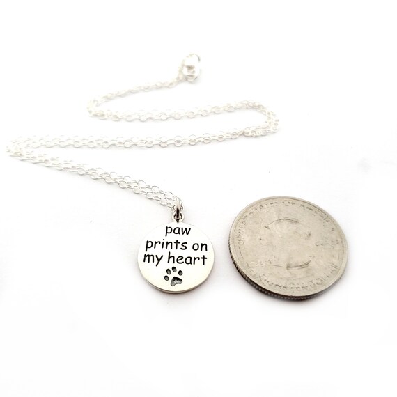 Paw Prints On My Heart Charm Necklace Sterling Silver Jewelry