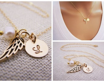 Personalized Angel Wing Necklace - Memorial Necklace - Miscarriage Necklace - Loss Necklace - 14k Gold Filled - Memorial Jewelry