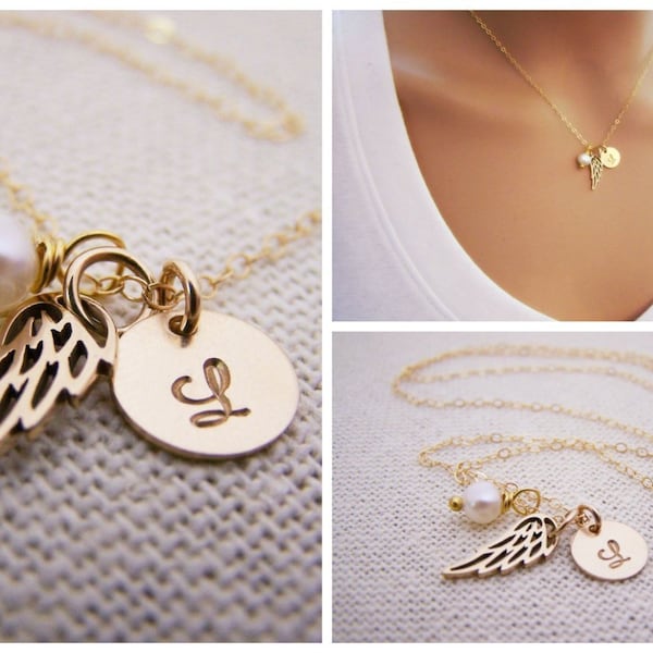 Personalized Angel Wing Necklace - Memorial Necklace - Miscarriage Necklace - Loss Necklace - 14k Gold Filled - Memorial Jewelry