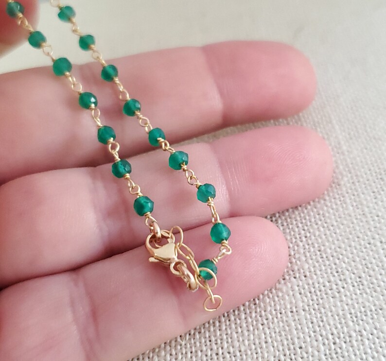 Green Onyx Gemstone Layering Bracelet Wire Wrapped Rosary Etsy