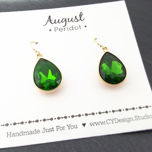 August Birthstone Earrings - Peridot Crystal Gold Filled Teardrop Earrings - Gift for Her
