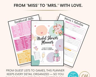 Bridal Shower Planner Printable - Editable Canva Template - Pastel Bridal Shower Organizer with Checklists, Budget, Guest List & More