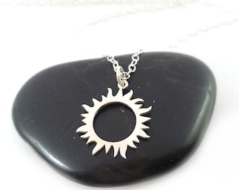 Sun Charm Solar Eclipse Sterling Silver Necklace - Handmade Jewelry