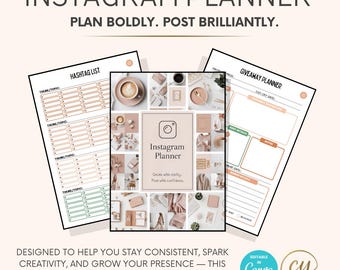 Instagram Planner | 34-Page Canva Template | Reels & Grid Layout Planner, Followers Tracker, Hashtag Strategy, Collab and Ad Worksheets