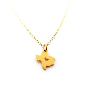 Tiny Heart Texas State 14k Gold Filled Necklace - Geography Necklace