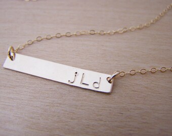 14k Gold Filled Monogrammed Initial Bar Necklace - Hand Stamped Personalized Bar Necklace - Custom Gift