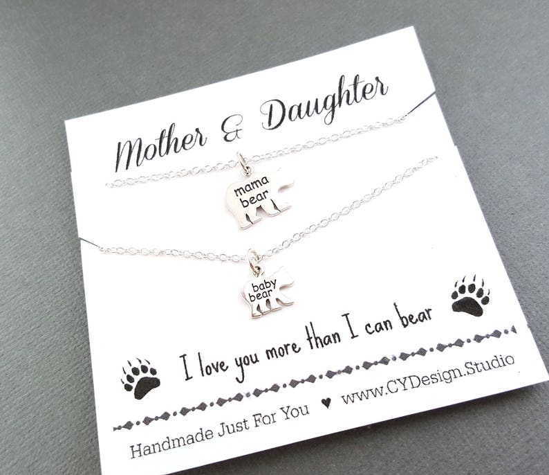 Mama Bear and Baby Bear Sterling Silver Necklace Set Perfect Mother's Day Gift Mother & Daughter Jewelry Set Baby Shower Gift image 3