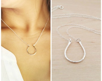 Horseshoe 925 Sterling Silver Connector Necklace - Dainty Minimalist Jewelry for Her - Good Luck Charm