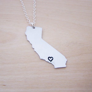 California State Sterling Silver Handstamped Heart Necklace image 3