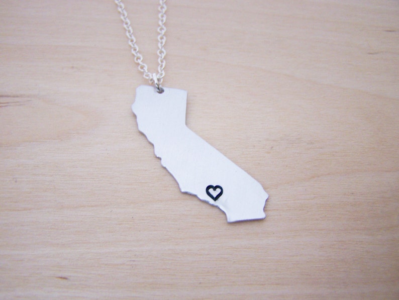 California State Sterling Silver Handstamped Heart Necklace image 3