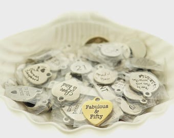 25 Charms - LIQUIDATION Engraved Charm Assorted Grab Bag - Less Than Wholesale Cost 90% Off