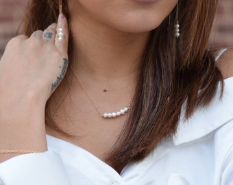 Freshwater Pearl 14k Gold Filled Bar Necklace / Gift for Her - Pearl Necklace - Pearl Bar Necklace - Gold Filled Necklace