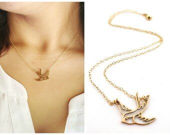 Swallow Bird Necklace - Dainty 14k Gold Filled Jewelry