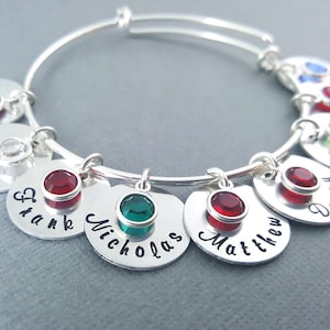 Personalized Name Bracelet -  Hand Stamped - Adjustable Bangle Bracelet - Birthstone Bracelet - Personalized Jewelry - Silver Bangle