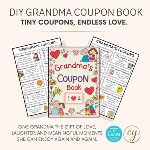 Cuponero imprimible para abuelas: regalo para el Día de la Madre de los niños. Plantilla editable de Canva + Carta a la abuela.