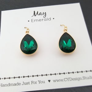 May Birthstone Earrings - Emerald Crystal Gold Filled Teardrop Earrings - Gift for Her