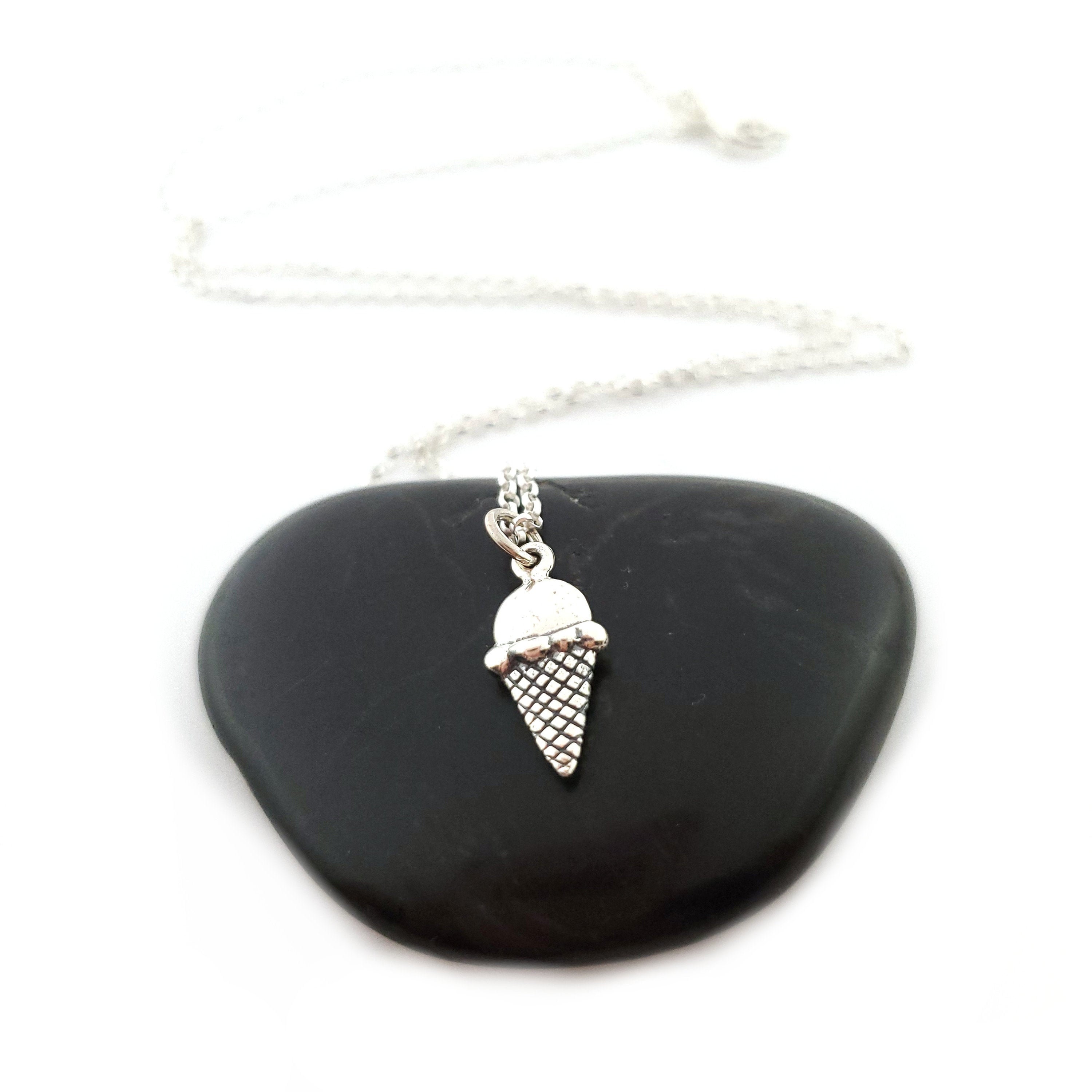 Ice Cream Cone Necklace Tiny Sterling Silver Ice Cream Etsy