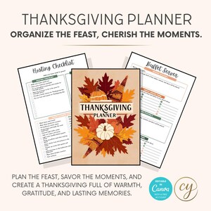 Thanksgiving Planner Printable - 65 Page Canva Template - Meal Prep, Guest List, Budget, Decor & Hosting Organizer - Instant Download
