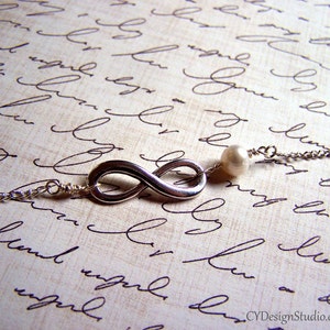 Infinity Sterling Silver and Genuine Freshwater Pearl Infinite Love Necklace / Gift for Her