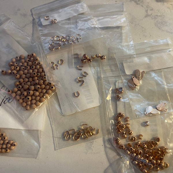 Rose Gold Filled Destash lot - Sparkle Beads, Wire Guards, Crimp Beads, etc