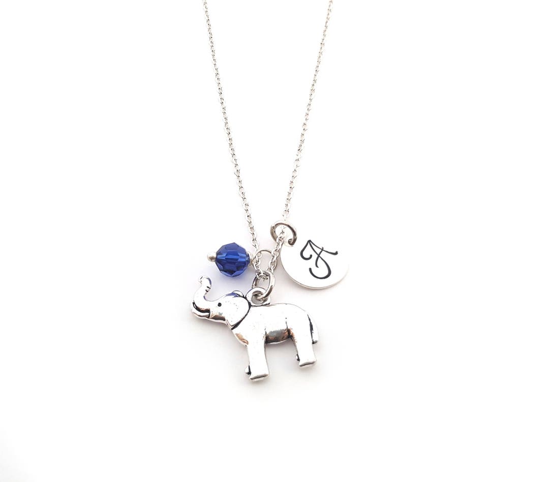 Elephant Charm Birthstone Necklace Personalized Initial Necklace ...