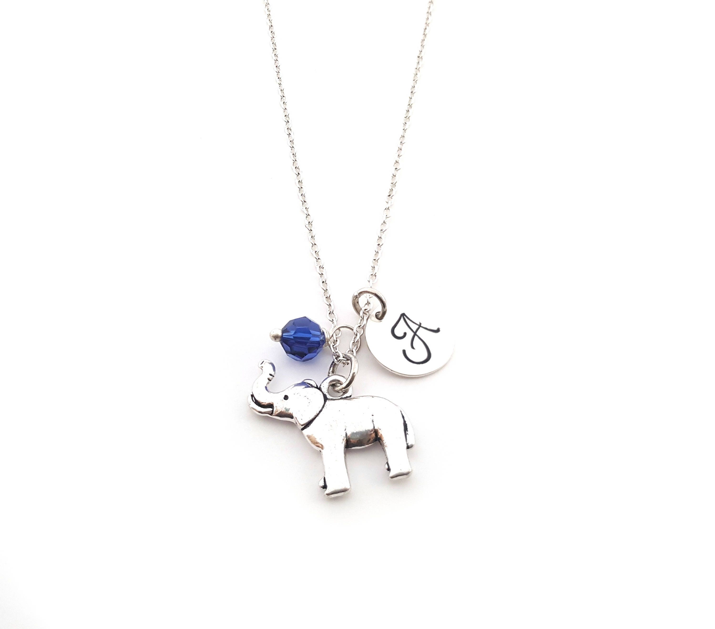 Elephant Charm Birthstone Necklace Personalized Initial | Etsy