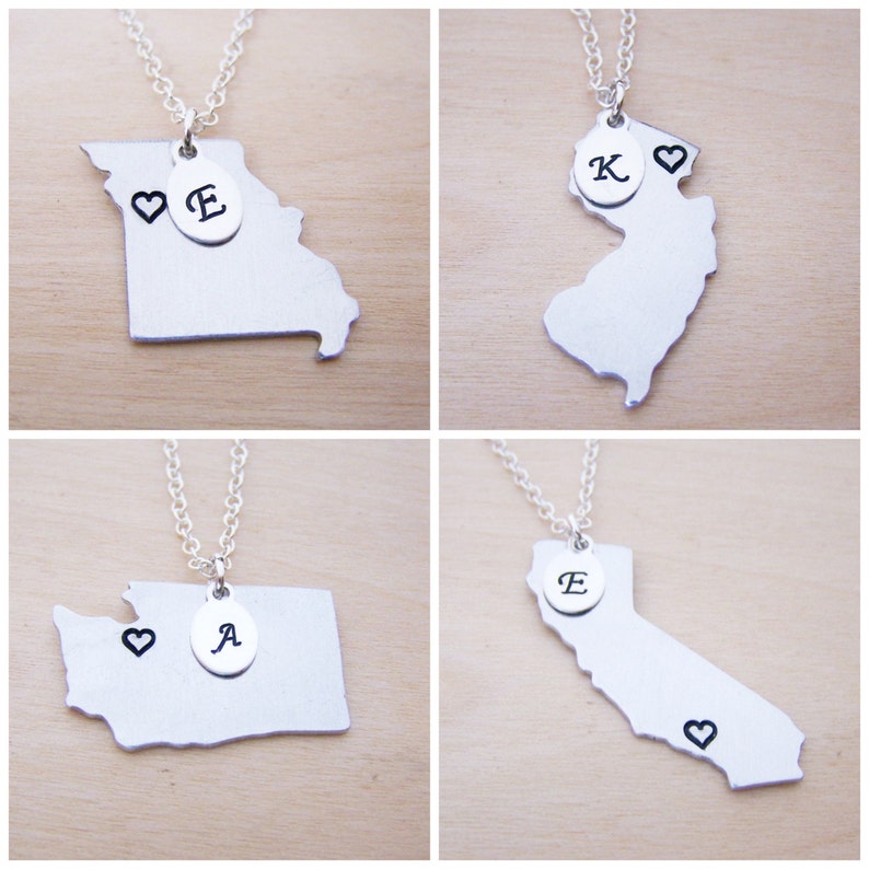 California State Sterling Silver Handstamped Heart Necklace image 4