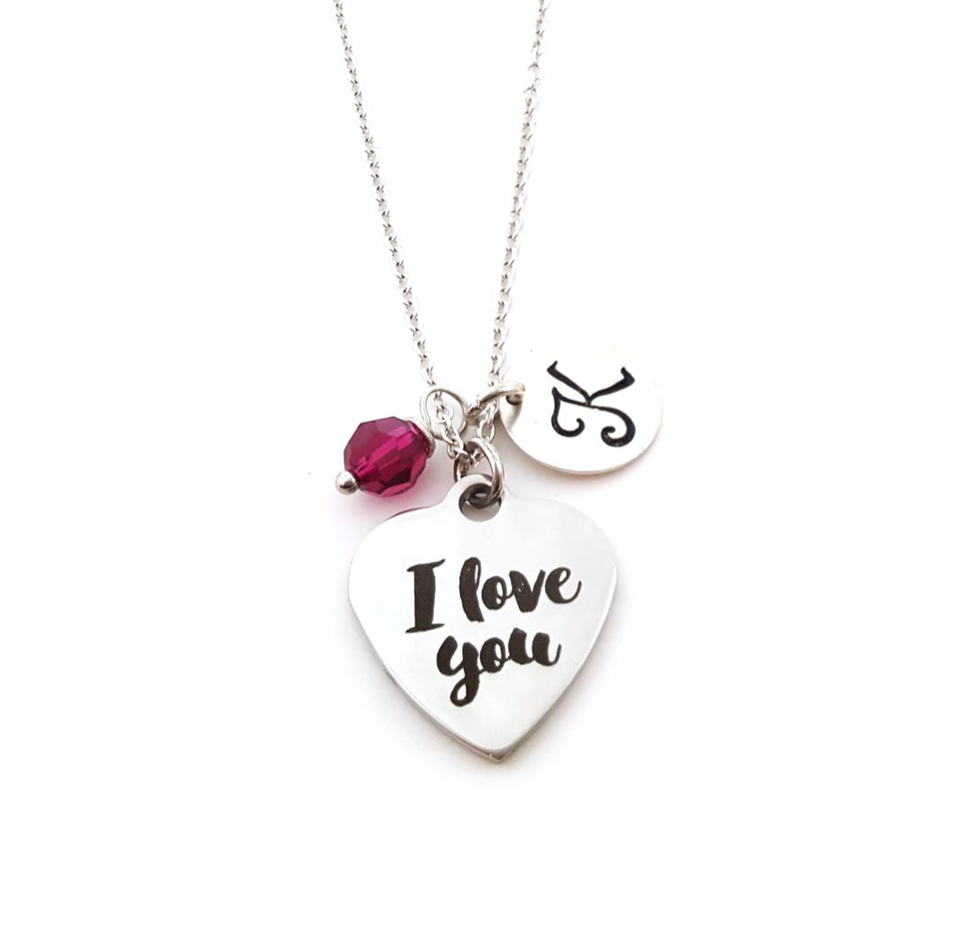 I Love You Charm Initial Necklace Personalized Necklace Sterling Silver 